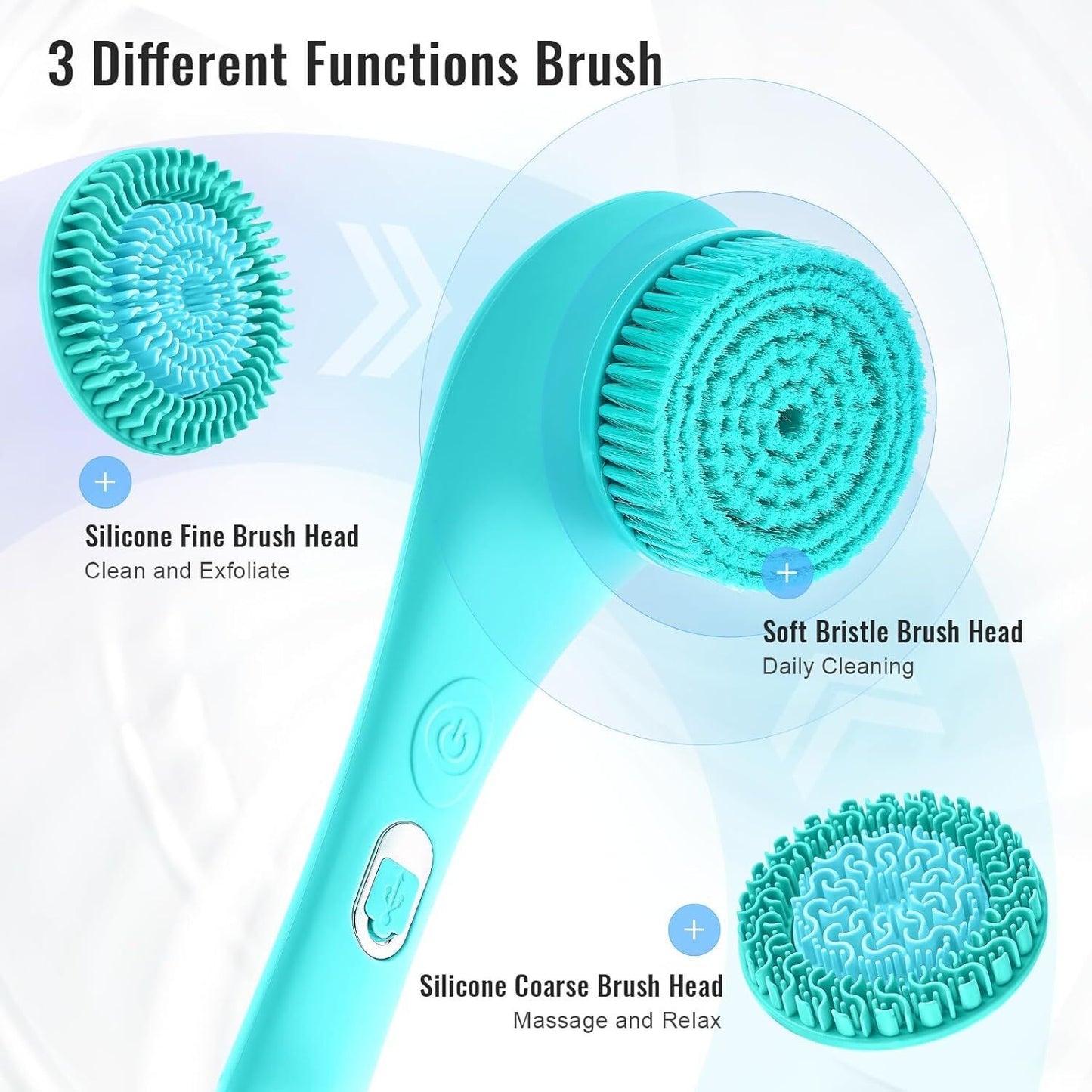 USB Rechargeable Bath Brush Body Scrubber Cleaning Shower Brush Removable Handle