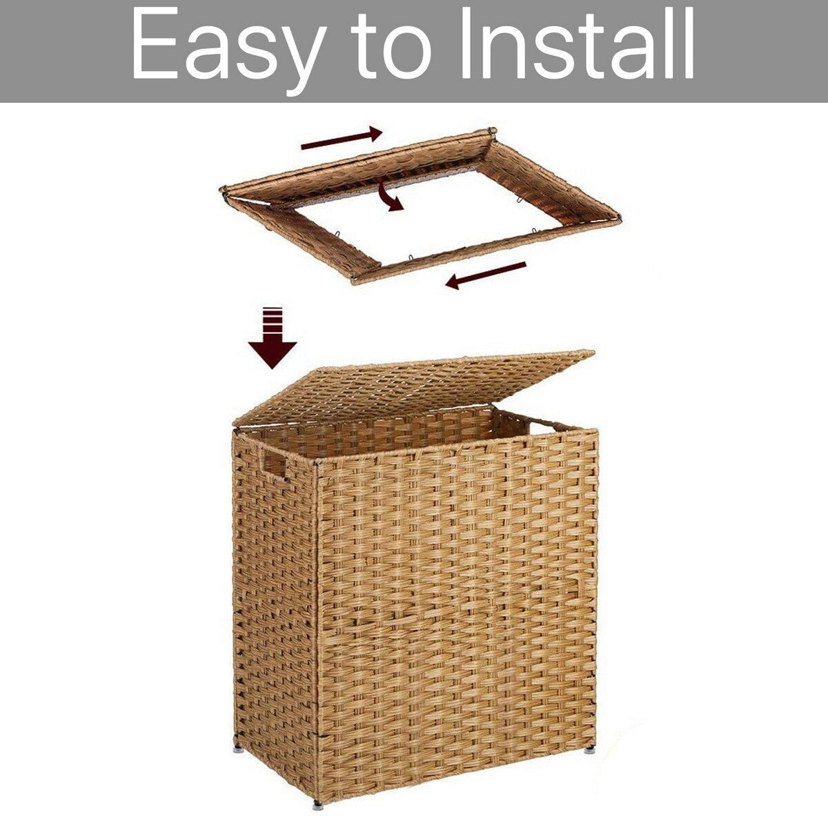 Large Handwoven Laundry Hamper Basket Handwoven 2 Size 5 Color Wheels 2 Sections