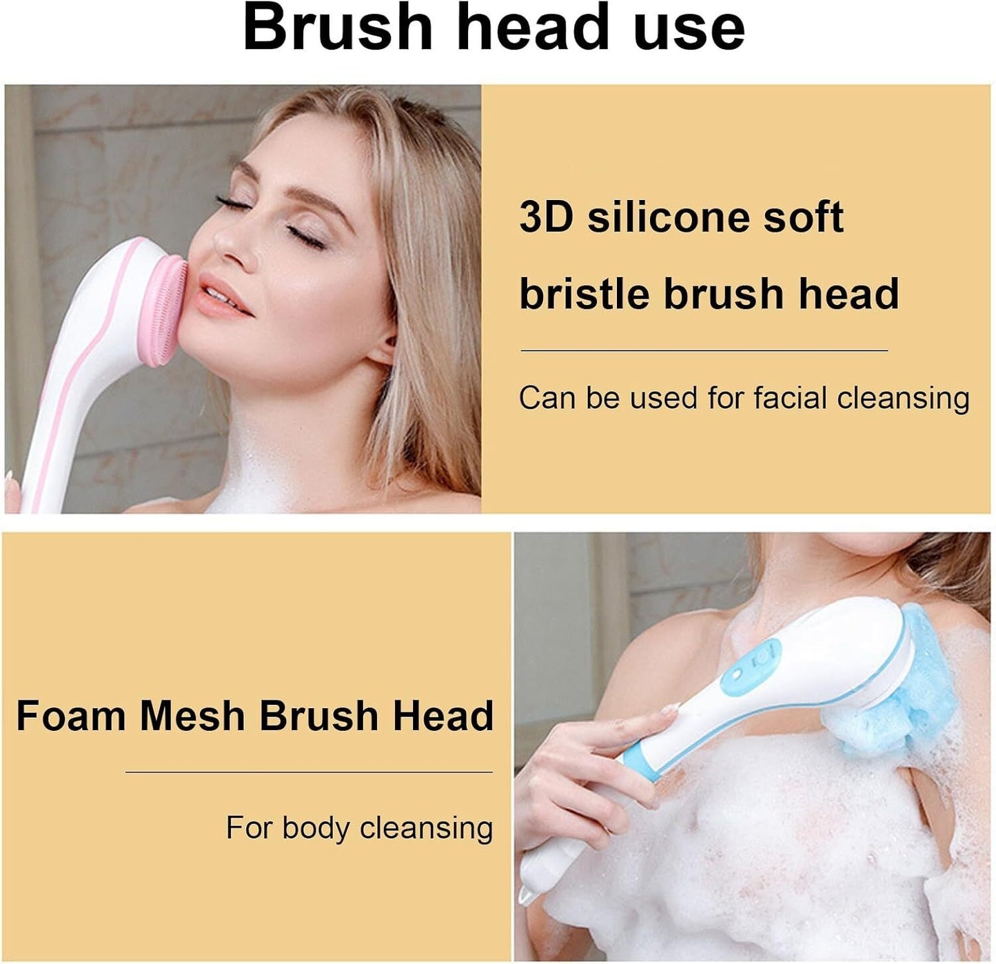 Electric Body Brush Facial Cleansing Brush Rechargeable Back Washer Long Handle