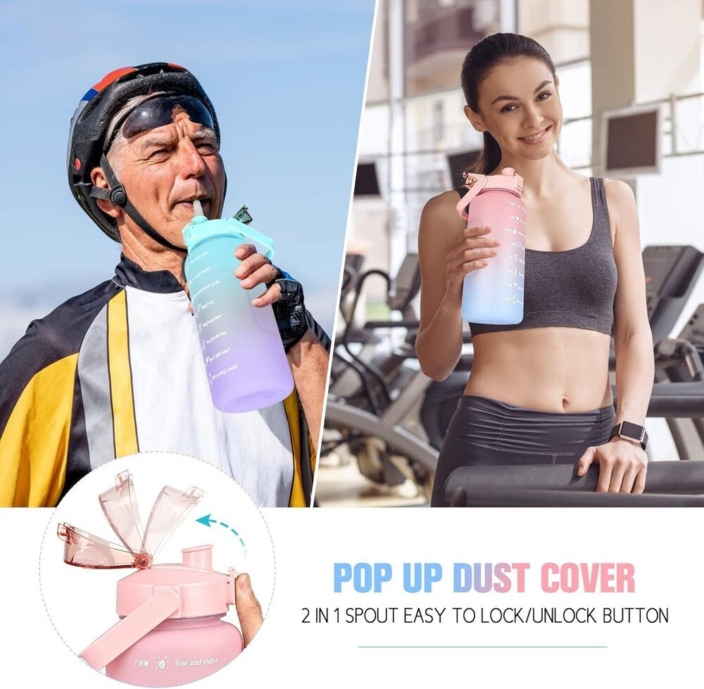 2L Motivational Water Bottle Time Marker BPA Free Gym Fitness & Office Sport Jug