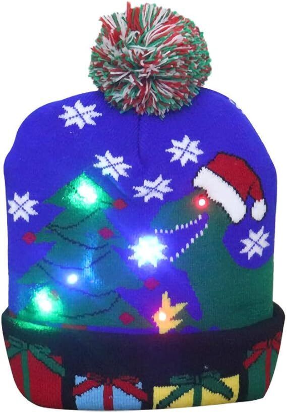 2Pcs Christmas LED Light Up Hat, Xmas Beanie Knitted Hat, 6 Colorful LED Unisex
