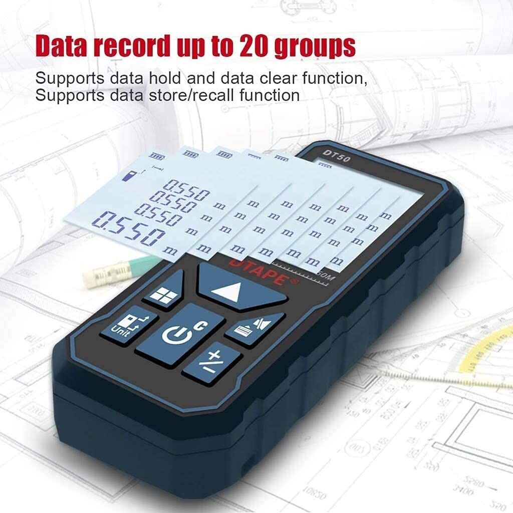 Laser Distance Meter 50M/165ft，Handle Digital IP54 Shockproof Laser Measure