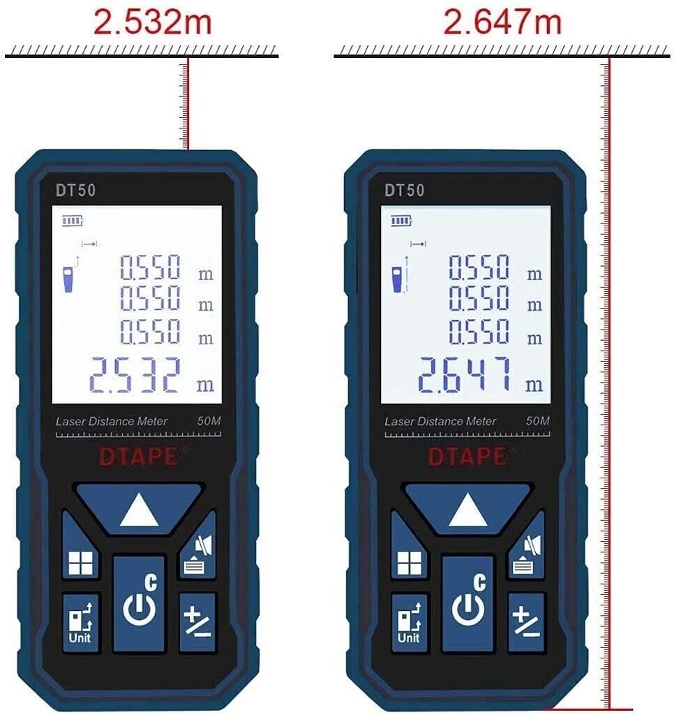 Laser Distance Meter 50M/165ft，Handle Digital IP54 Shockproof Laser Measure