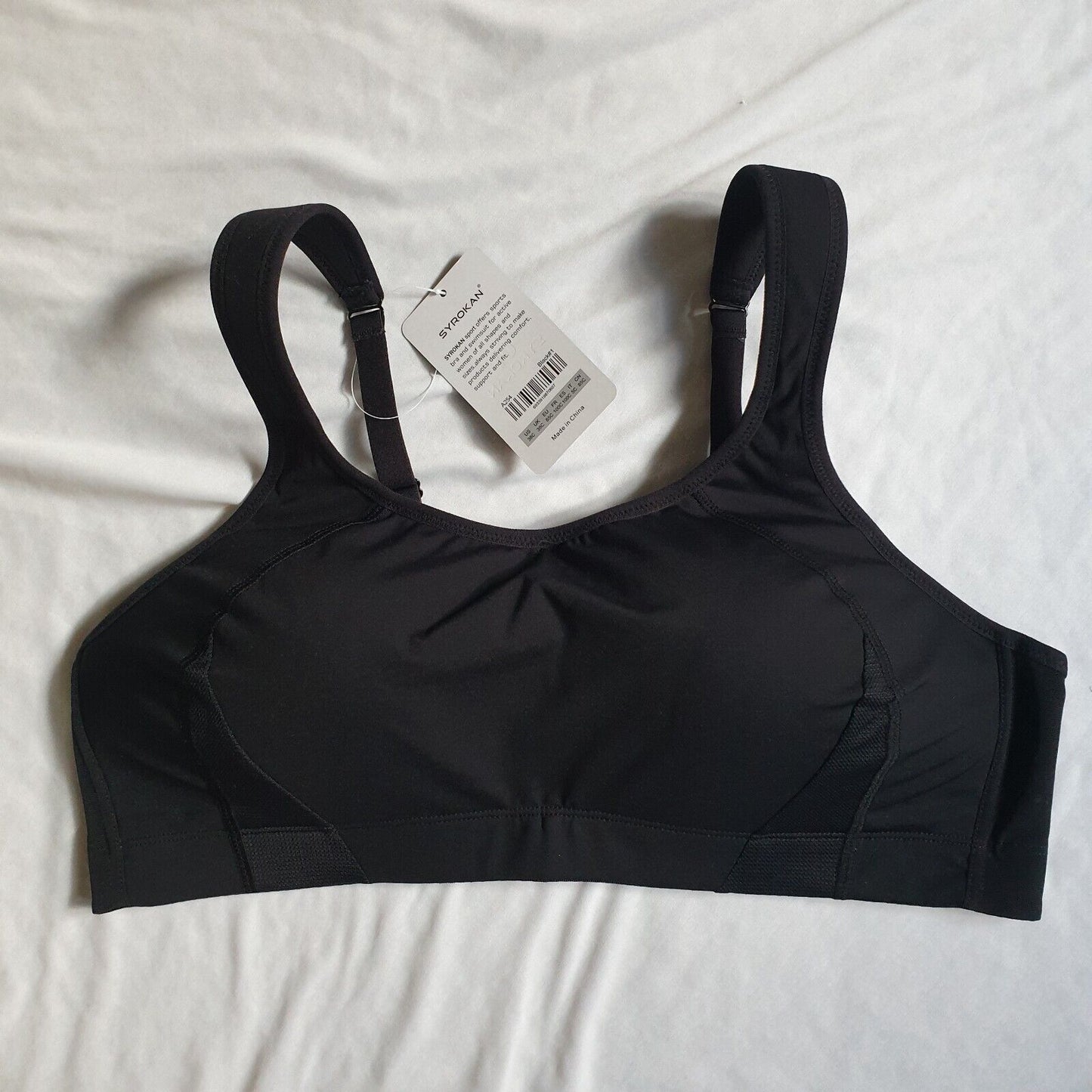 SYROKAN Shock Control High Impact Lightly Padded Wireless Sports Bra Black 38C