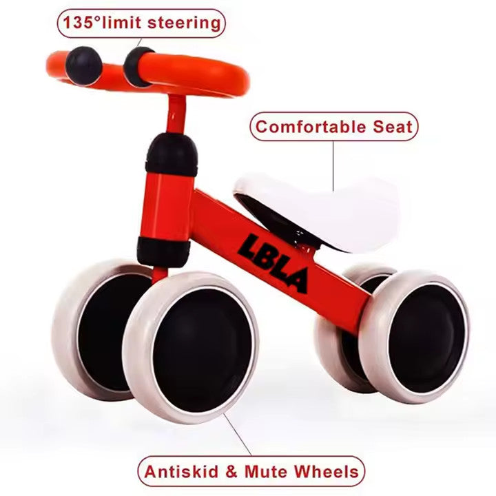 Balance Bike for 1-3 Years Old 4 Wheels Safe No Pedal First Training Gift PINK