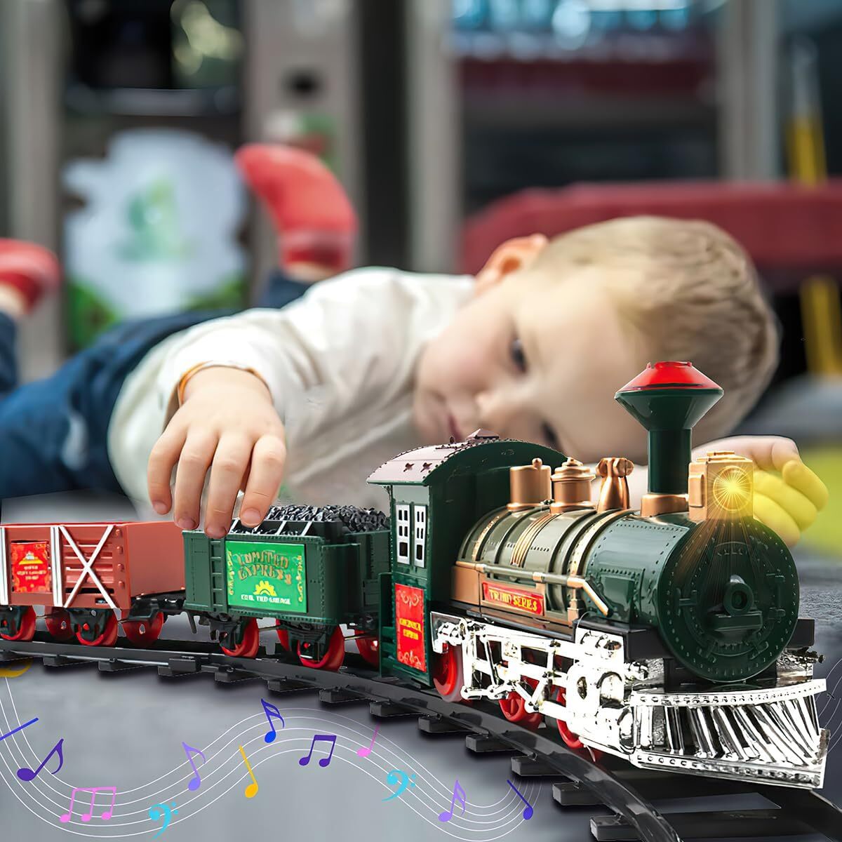 Classic Holiday Toy Train Set Illuminated with Cargo, Kids' Railway Playset