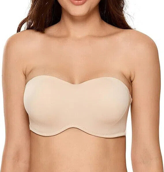 Women's Strapless Bras Underwire Support Non Padded Plus Size 34B/44D