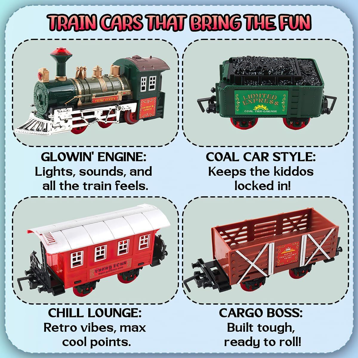 Classic Holiday Toy Train Set Illuminated with Cargo, Kids' Railway Playset
