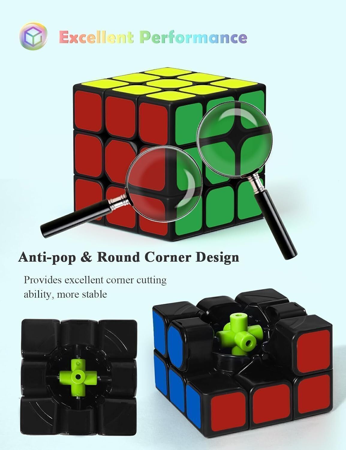 3 Pack Magic Cube Set Fidget Toy 2x2+3x3+Pyramid Cube Christmas Birthday Festival Gifts