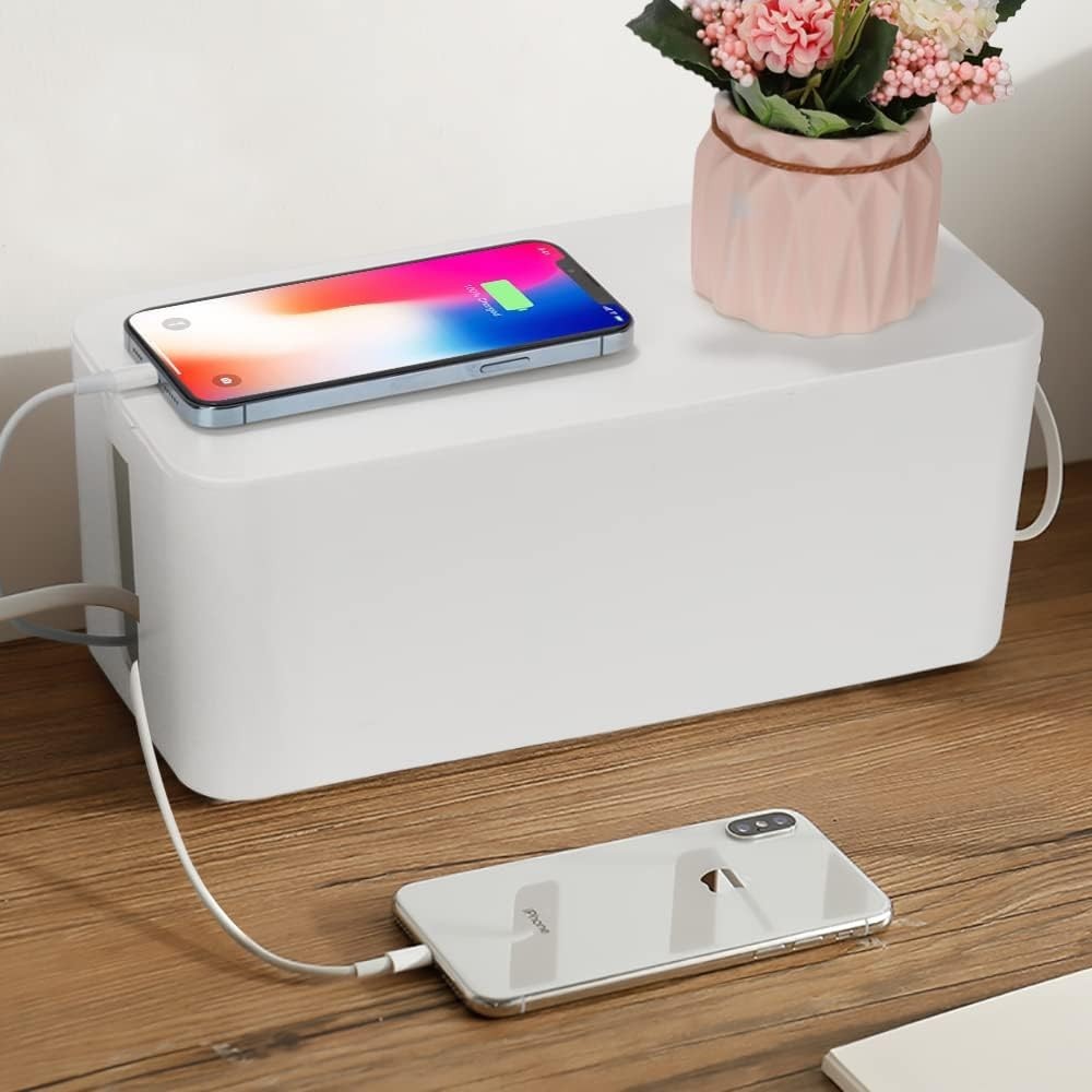 2 Sets of Cable Tidy Box, White ABS Material For Hiding Messy Cables Wire