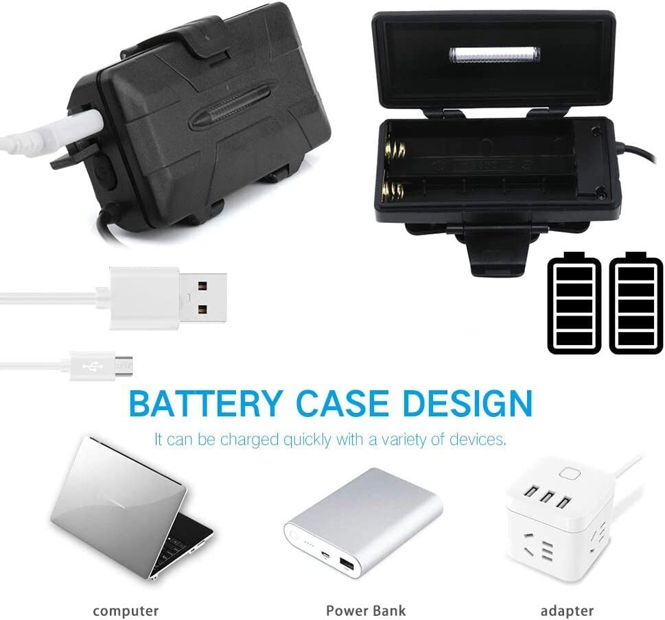 LED Headlamp 5*XPE 2*XML-T6 LED Lamp Beads Waterproof Headlight Power 6000LM