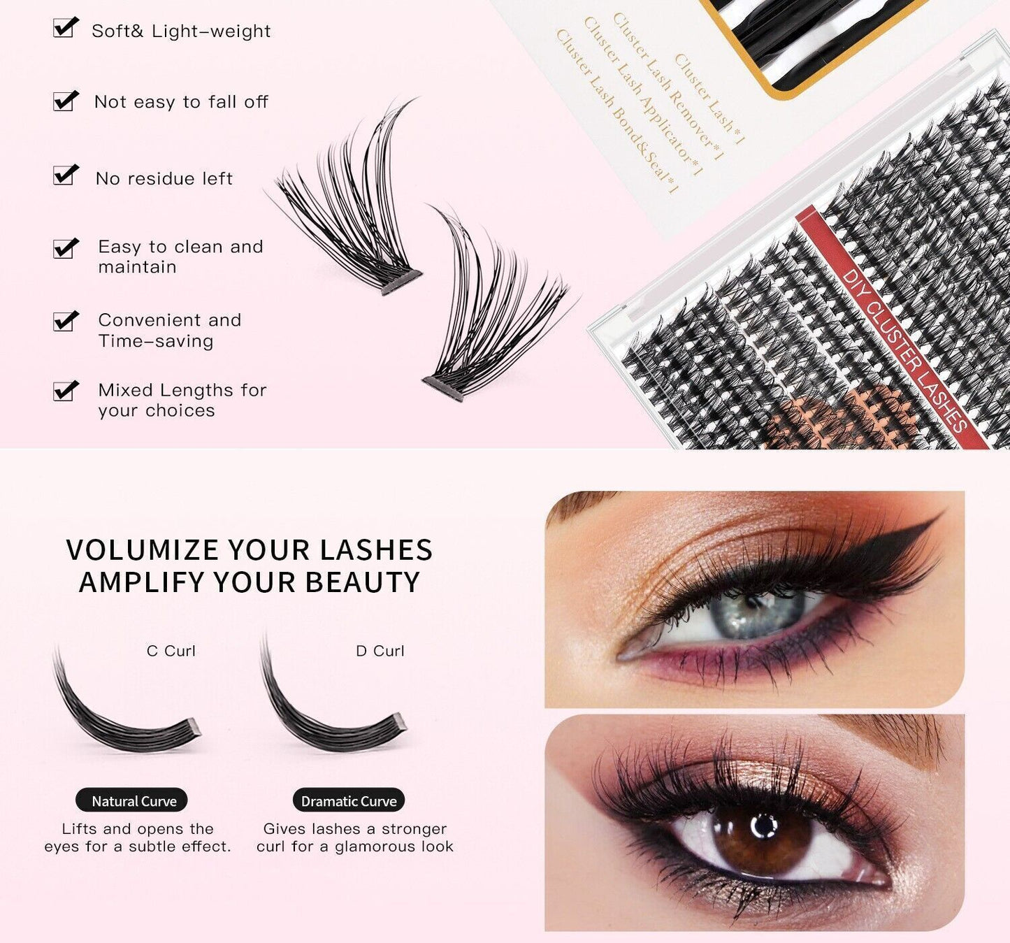 40D-50D 9-16mm 320Pc DIY Cluster Lashes Individual Eyelashes Extension False Kit