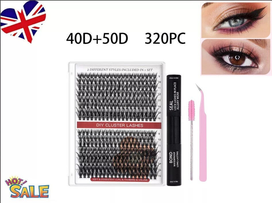 40D-50D 9-16mm 320Pc DIY Cluster Lashes Individual Eyelashes Extension False Kit