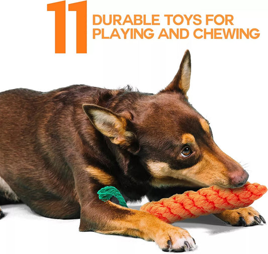 10 Pcs Dog Rope Toys Set Tough Strong Chew Knot Toys Puppy Bear Cotton Pet Toys