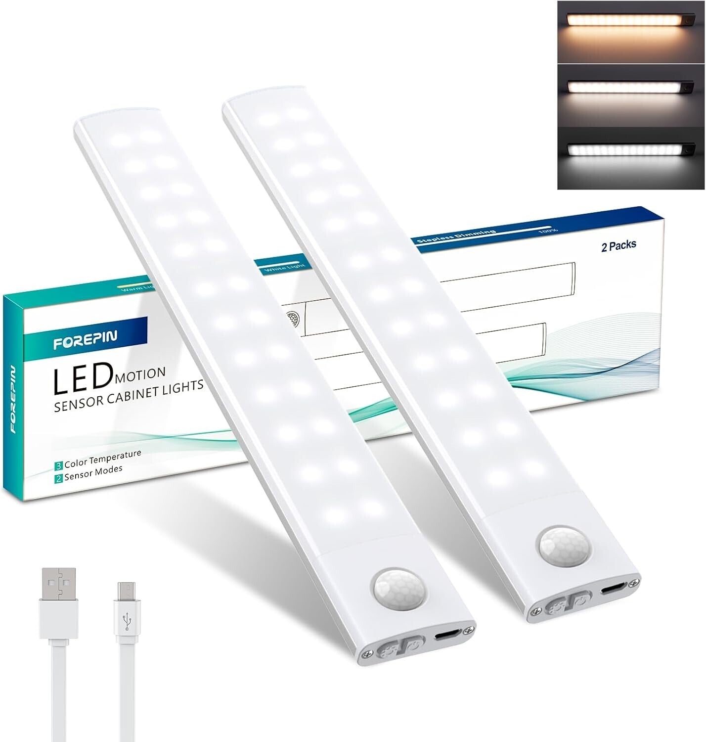 2 Pack Under Cupboard Kitchen Lights,40 LED 20cm Motion Sensor Cabinet Lights