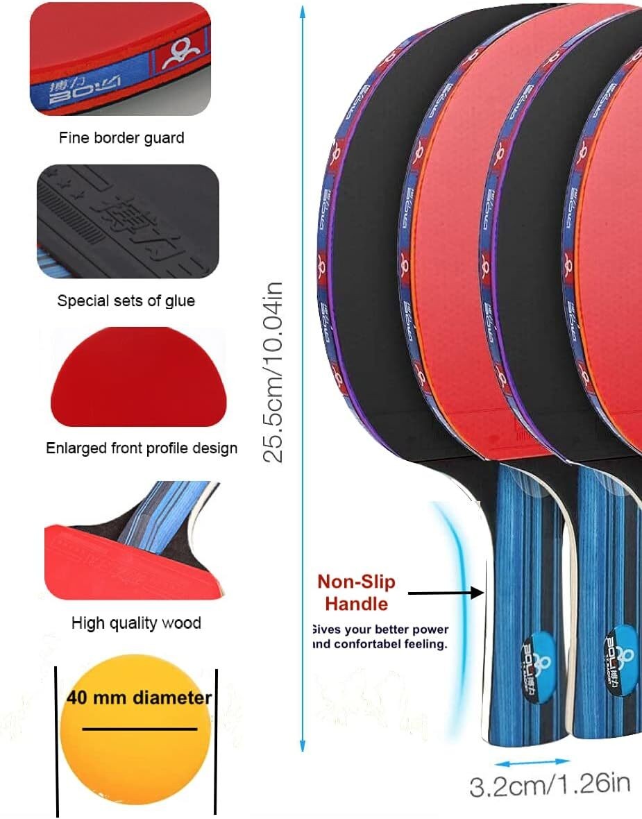 New Speed and Spin PPong Table Tennis Set / rackets with 4 Bats,8 Balls & Bag