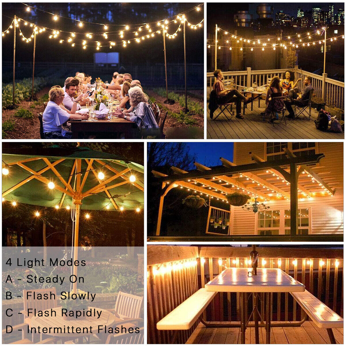 7.5M/25ft Solar String Ball Lights 25 Waterproof G40 LED Bulb 4 Modes for Garden