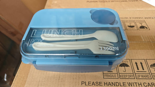 1300ML Bento Box Lunch Boxes,4-in-1 Lunchbox with Sauce Pot Cutlery Set， Blue