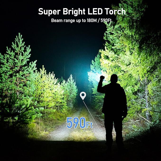 LED Torch Rechargeable，1060 Lumens Super Bright Adjustable Focus Flashlight UK