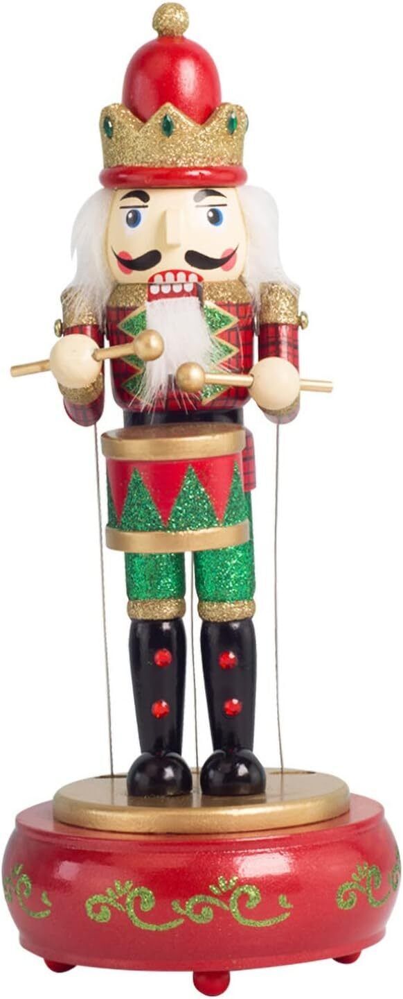 1 Wooden Nutcracker Music Box 30cm Clockwork Christmas Figurines Xmas Home Decor
