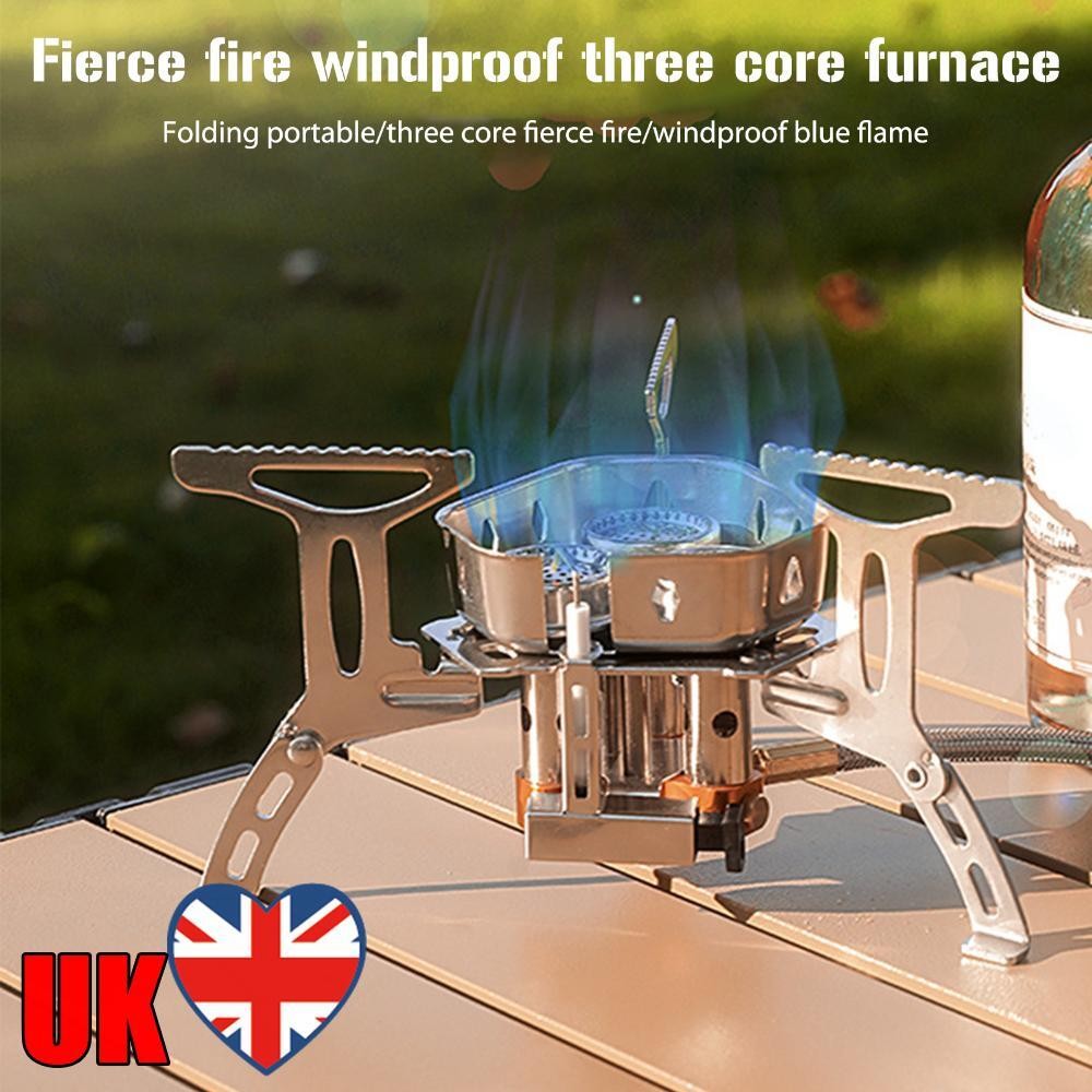 3 Heads Gas Stove Camping Burner Folding BBQ Furnace Outdoor Cooking Portable UK