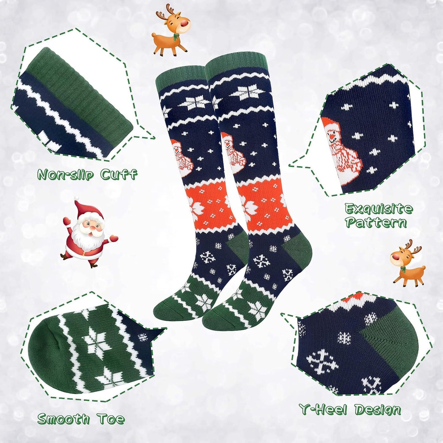 Womens 2Pairs Thermal Ski Socks,Warm Winter Christmas Athletic Socks Size 4-8