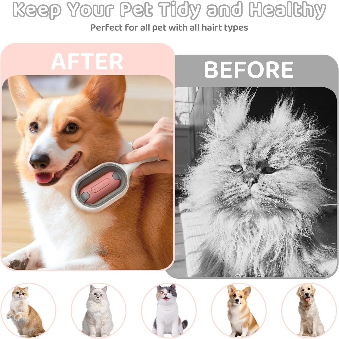 2Pack Cat Brush, Pet Cleaning Brush, Massage Care Hair Removal Comb w/Water Tank