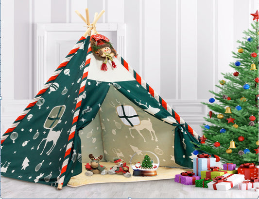 150CM Xmas Canvas Kids Teepee Star Wood Indian Tent Child In/Outdoor Play House