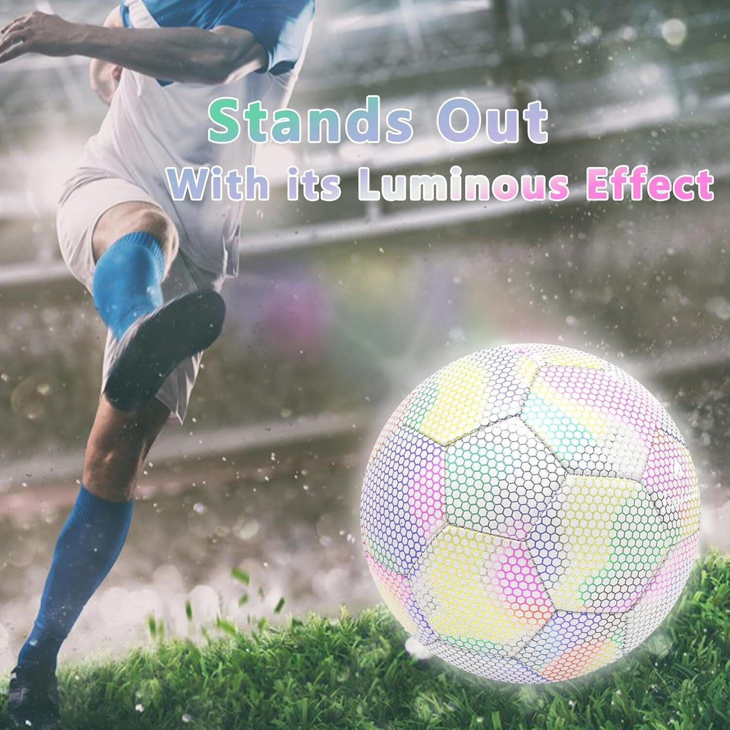 Reflective Football Night Glow Footballs Glow in the Dark Soccer Ball Size 5 UK