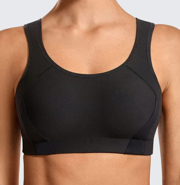 SYROKAN Shock Control High Impact Lightly Padded Wireless Sports Bra Black 38C