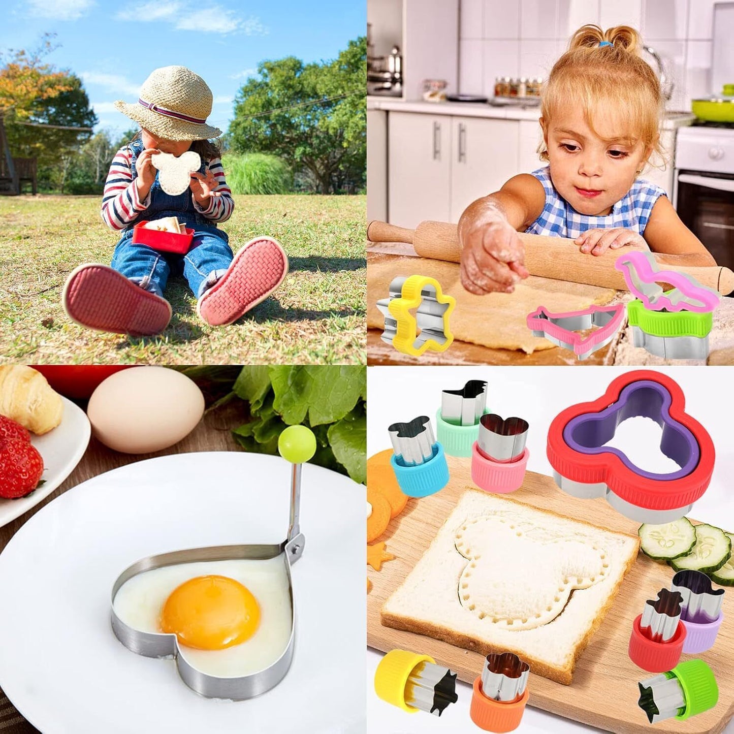 Sandwich Cookie Cutters&Sealer, DIY Cake Decors Molds Fruit Cutters with Fork