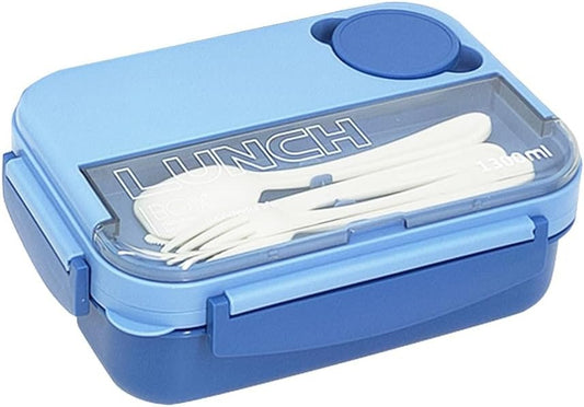 1300ML Bento Box Lunch Boxes,4-in-1 Lunchbox with Sauce Pot Cutlery Set， Blue