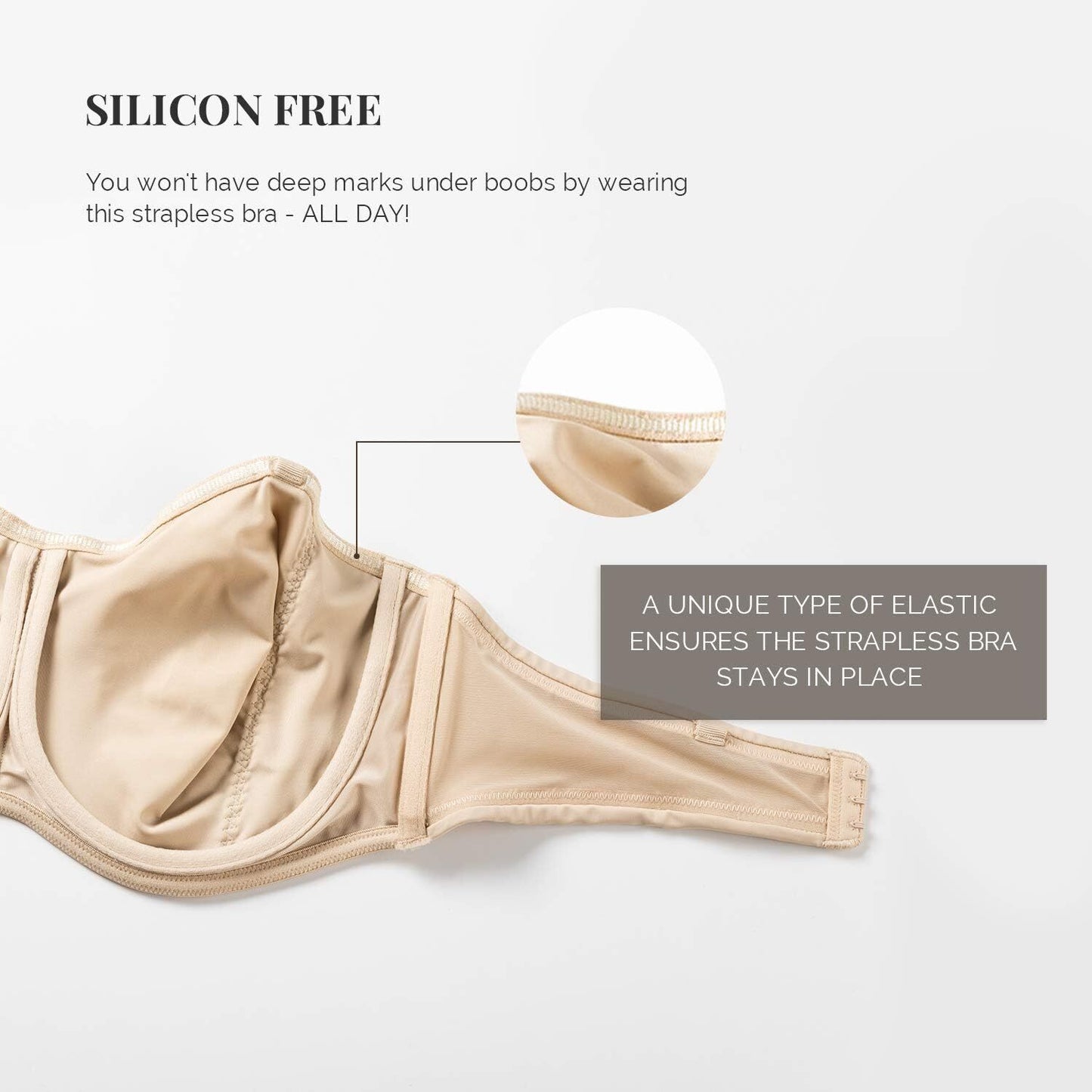 Women's Strapless Bras Underwire Support Non Padded Plus Size 34B/44D